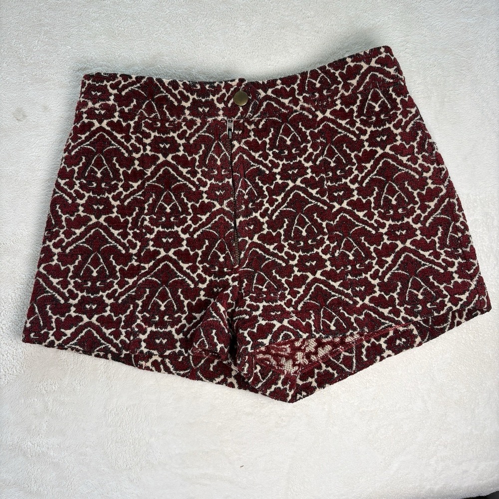Urban Outfitters Ecote Hadley Festival Shorts Jacquard Tapestry Red Cream Size 0